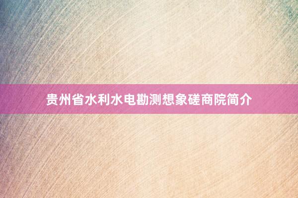 贵州省水利水电勘测想象磋商院简介